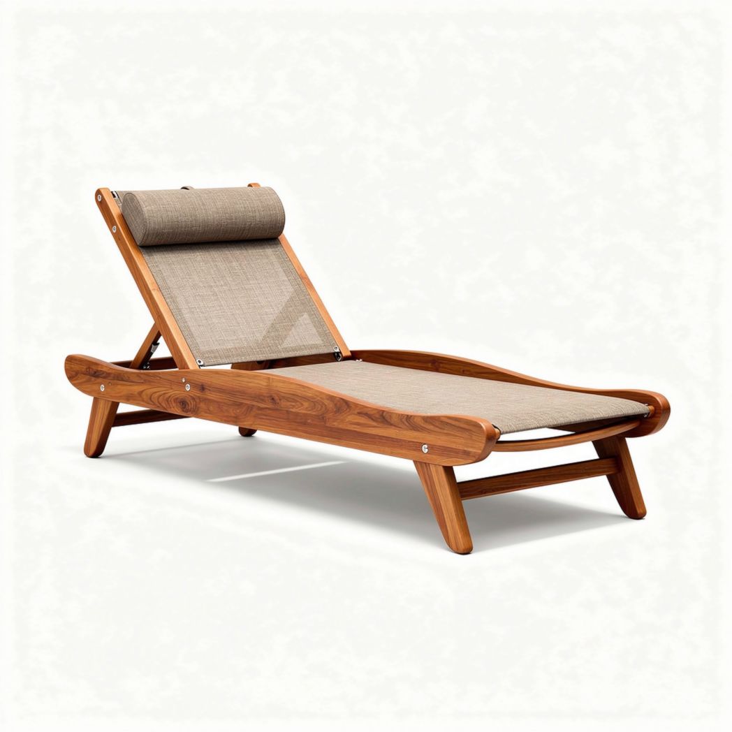 Houten ligbed met verstelbare rugleuning en textielen bekleding 200 x 70 x 30cm