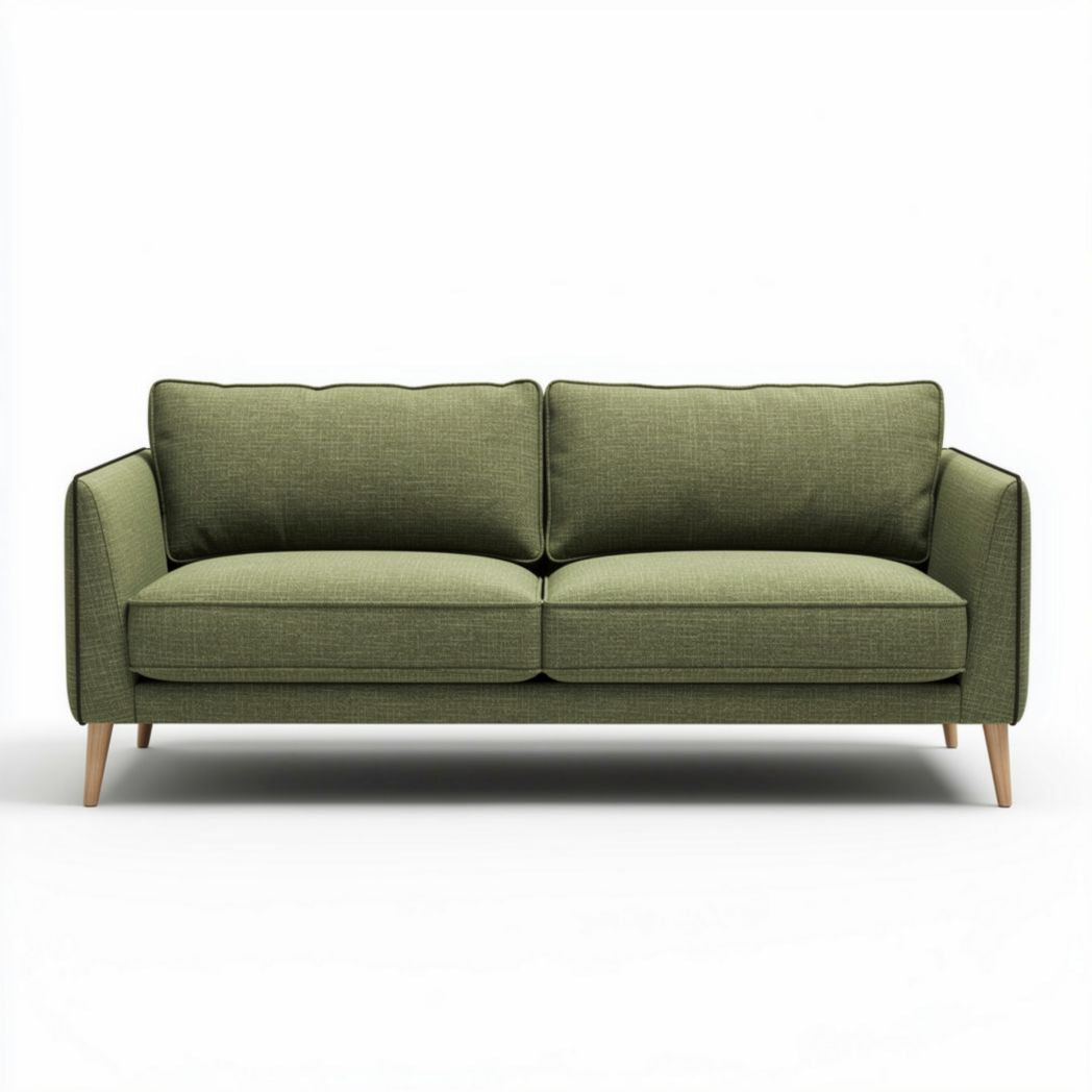 Groene stoffen bank met houten poten 190 x 85 x 80cm voor woonkamer