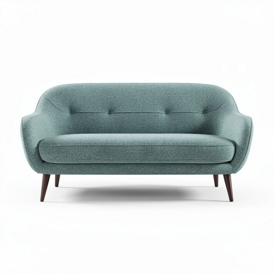 Tweed bank met houten poten 180 x 80 x 75cm in groenblauw