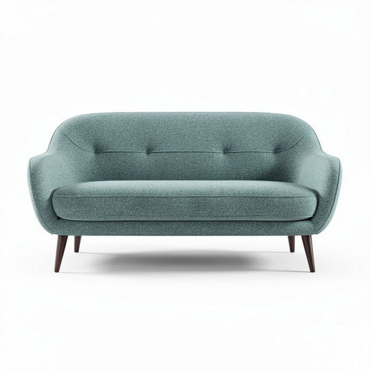 Tweed bank met houten poten 180 x 80 x 75cm in groenblauw