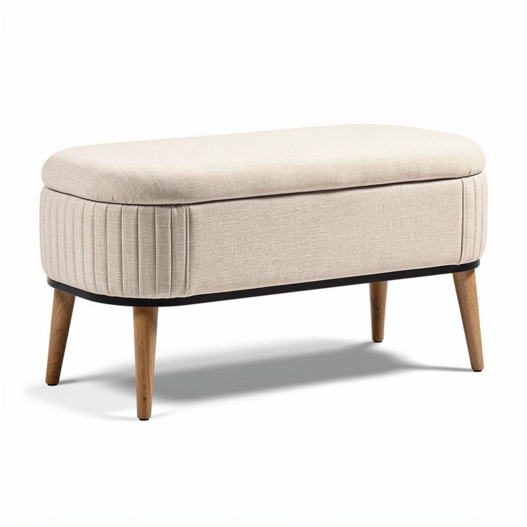 Opberg Ottoman met stoffen bekleding en houten poten 100 x 40 x 45cm