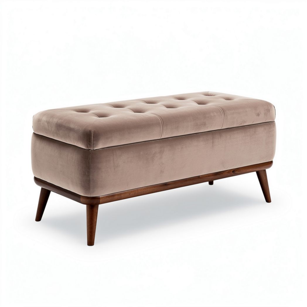 grijze opbergontbijtbank van stof met gouden poten 90 x 45 x 40cm