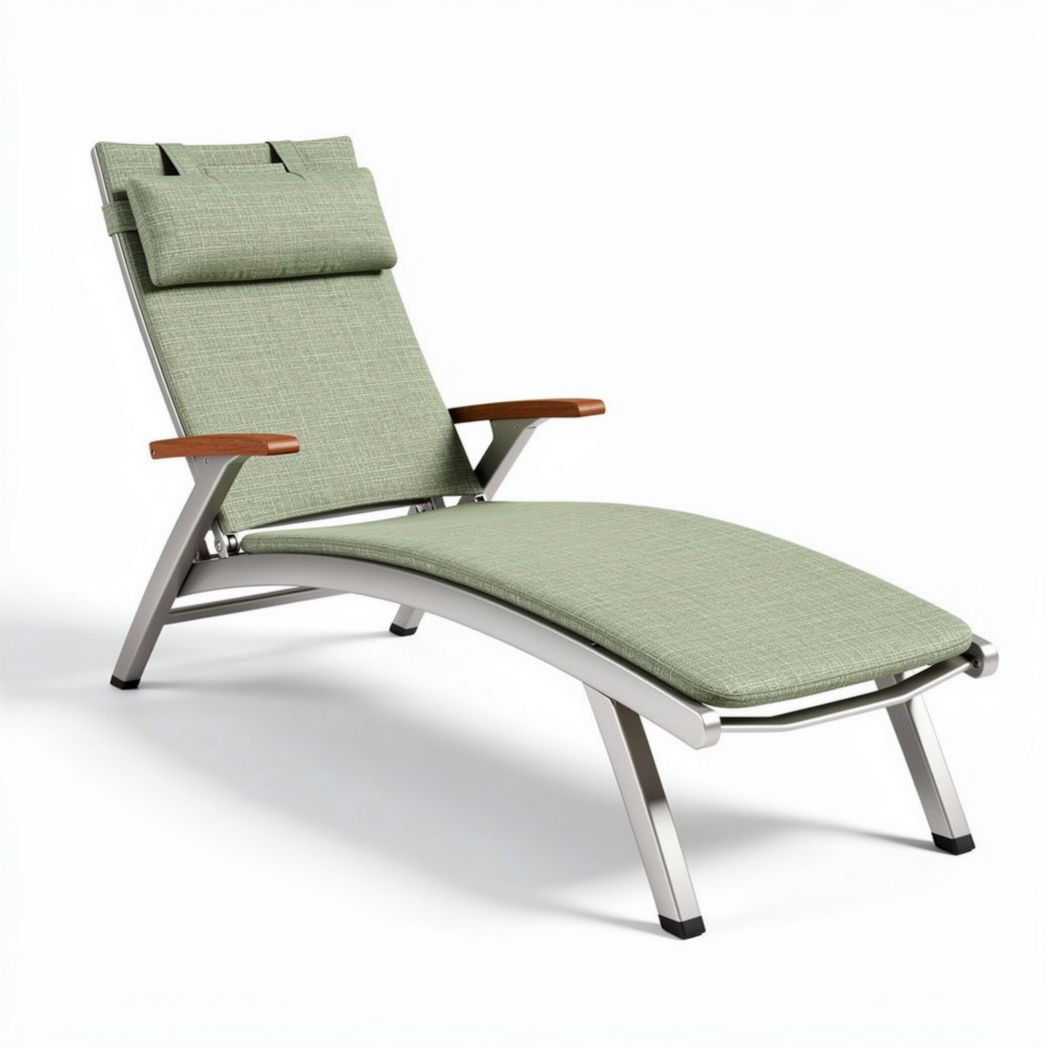 loungestoel van aluminium en textiel in groen met kussen 150 x 60 x 100cm