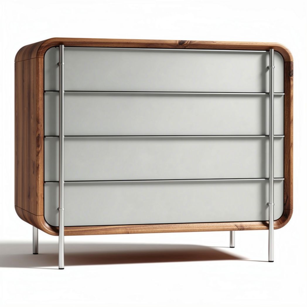 Houten dressoir met vier lades in grijs en een afmeting van 60 x 30 x 80cm