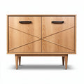 Houten kast met twee deuren en zwart metalen handgrepen 90 x 40 x 70cm
