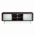 Zwart tv-meubel met glanzende afwerking en glazen deuren 150 x 40 x 60cm