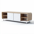 Houten tv-meubel met schuifdeuren in wit en natuurlijk hout 150 x 40 x 50cm