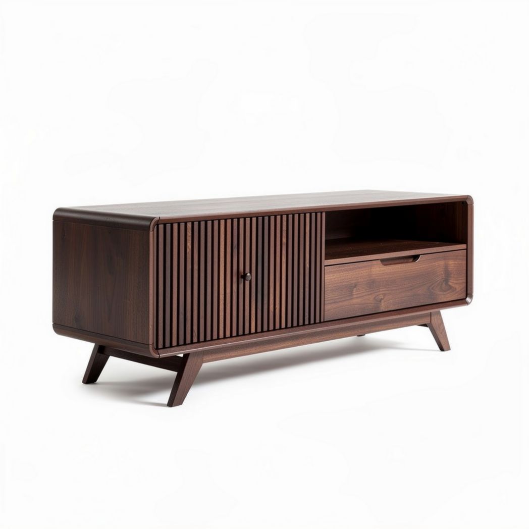 Lage houten tv-kast met ribbelontwerp en opbergruimte 120 x 40 x 50cm