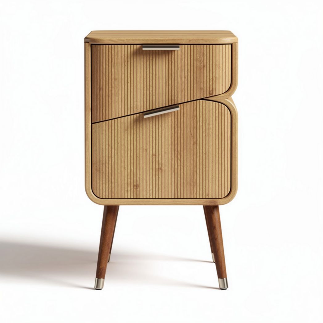 Bamboe nachtkastje met twee lades en houten poten 60 x 40 x 70cm