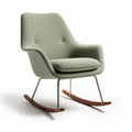 Schommelstoel in groen textiel met metalen frame en houten rockers 80 x 70 x 90cm