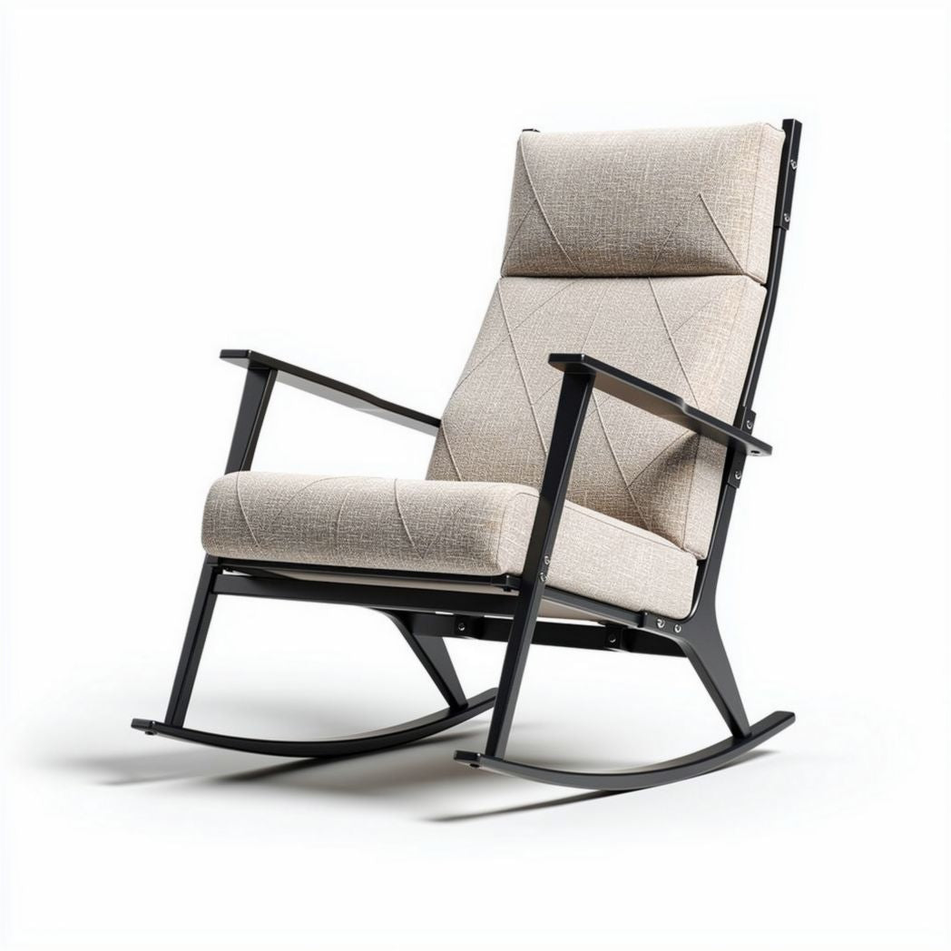Schommelstoel van stof met zwart metalen frame 80 x 65 x 95cm