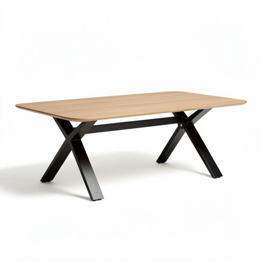 Eettafel in houtkleur met zwart metalen onderstel 150 x 75 x 75cm