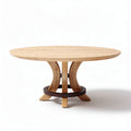 Eikenhouten tafel met ronde blad en een diamater van 150cm en hoogte van 75cm